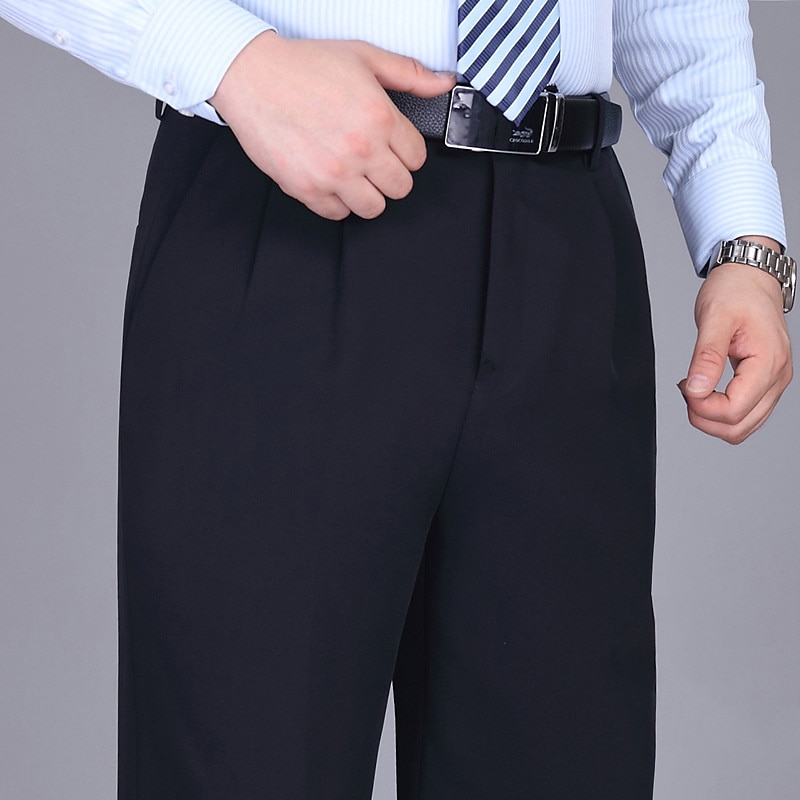 Men's Dress Pants Trousers Pleated Pants Zipper Pocket Straight Leg Plain Comfort Breathable Ankle-Length Wedding Office Work Fashion Chic & Modern Black+Grey Smoky gray High Waist Micro-elastic4