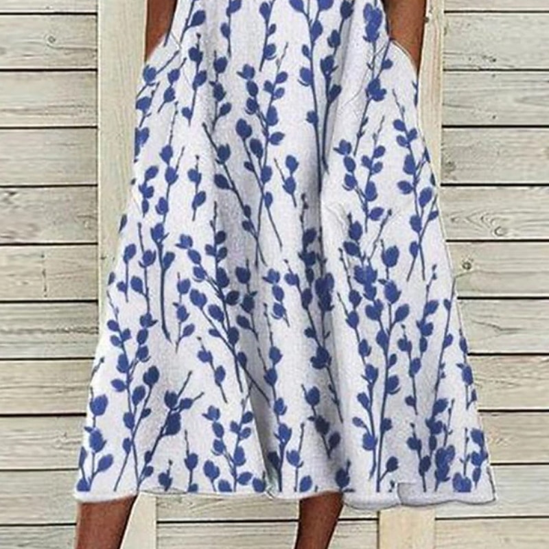 Women's Midi Dress Casual Dress Blue Half Sleeve Print Ruched Spring Summer Crew Neck Casual 2023 S M L XL XXL 3XL3