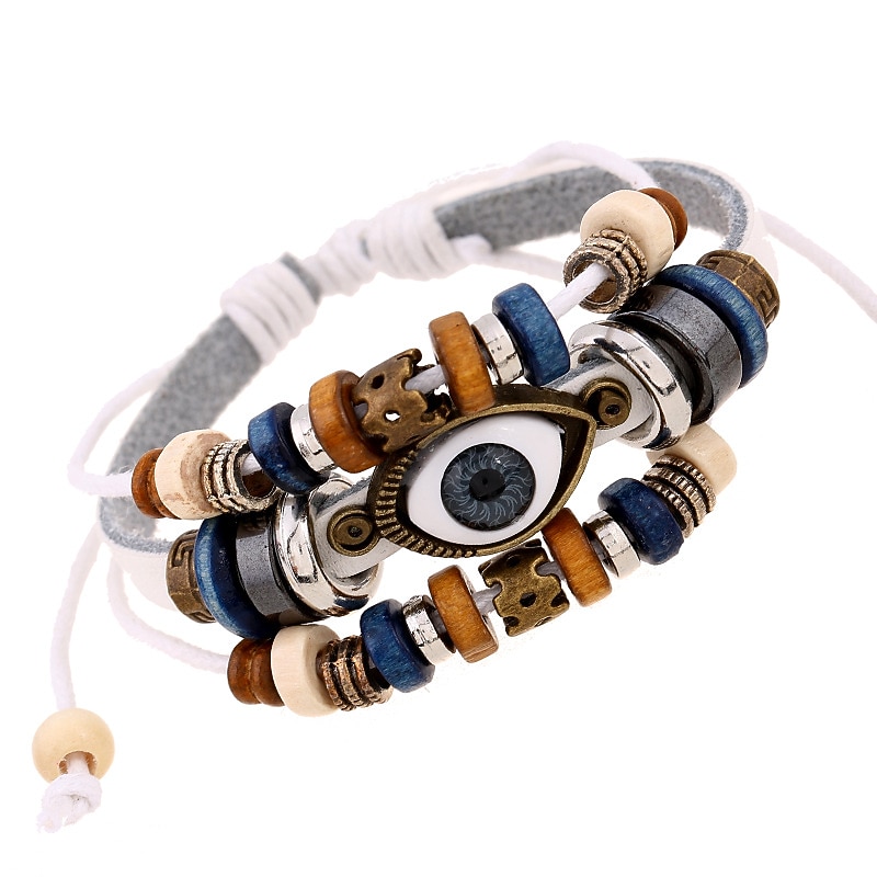 Men's Women's Leather Bracelet Loom Bracelet Layered Evil Eye Fashion Simple Leather Bracelet Jewelry Black / White / Blue For Daily Holiday Festival2