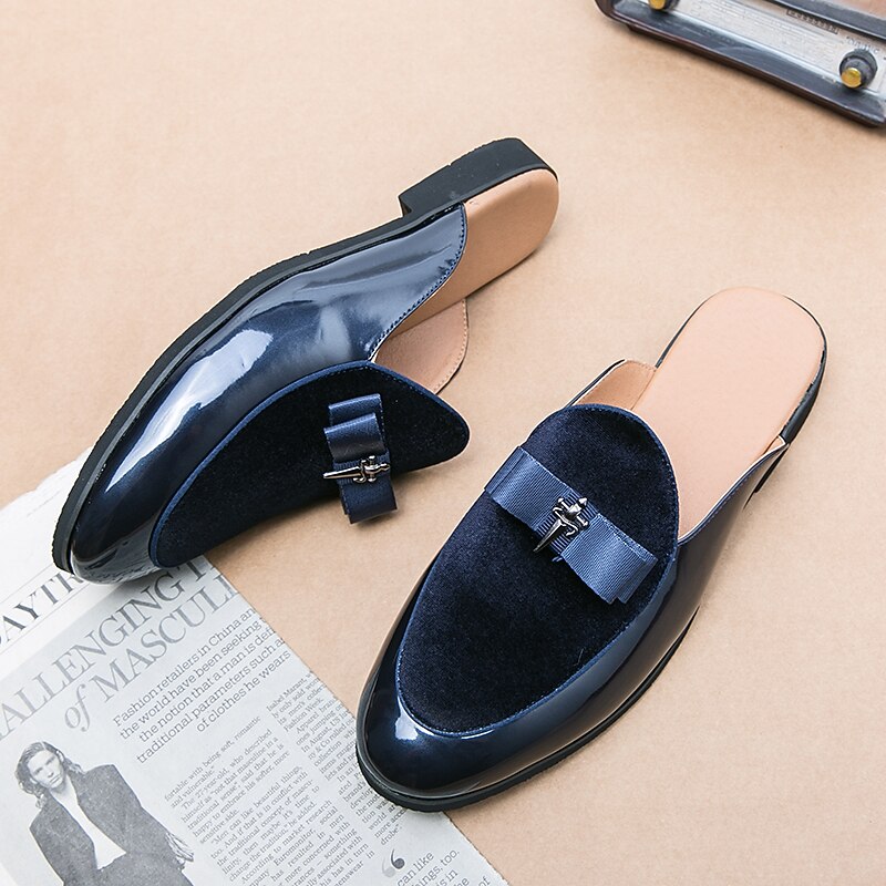 Men's Clogs & Mules Half Shoes Comfort Shoes Casual British Daily Party & Evening PU Loafer Black Blue Summer Spring4