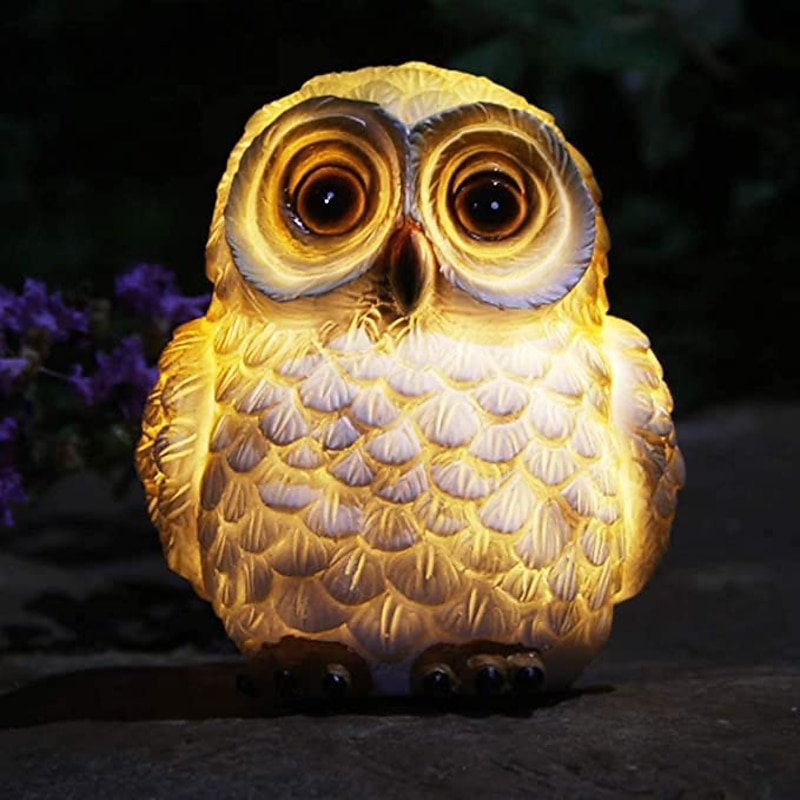 Solar Animal Owl Statue Light Outdoor Waterproof Solar Resin Owl Garden Sculptures Lights for Indoor Outdoor Art Decor Courtyard Landscape Lawn Decoration Light