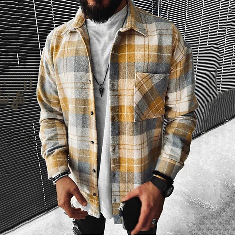 Men's Plaid Shirt Flannel Shirt Plaid Shirt Overshirt Long Sleeve Shirt Collar Outdoor Street Light Yellow Red Blue Green Print Button-Down Clothing Apparel Fashion Designer Casual Comfortable2