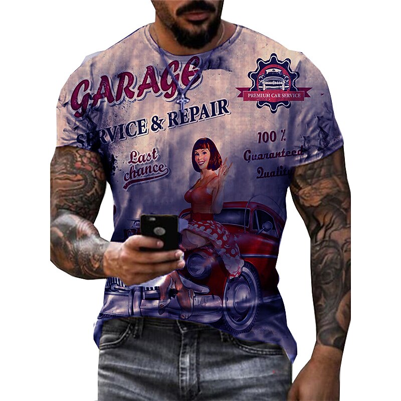 Men's Graphic Cartoon Car T Shirt Distressed T Shirt Short Sleeve T shirt 3D Print Crew Neck Shirt Fashion Basic Classic Street Casual Daily Yellow Purple Green Summer Clothing Apparel S M L XL 2XL4