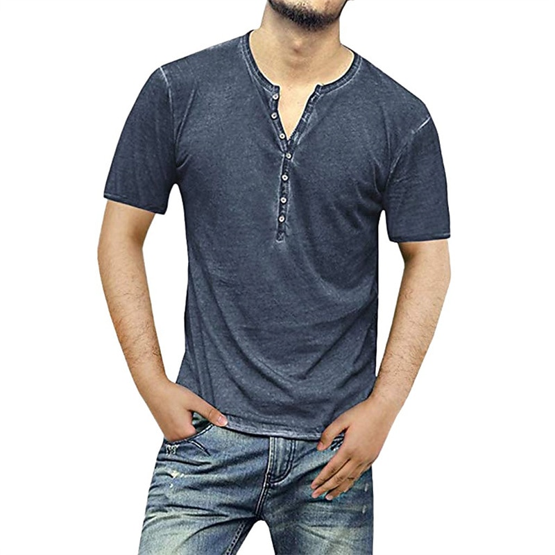 Men's Button T Shirt T Shirt Henley Shirt Short Sleeve Henley Summer Plain Fashion Lightweight Comfortable Button-Down Vacation Casual Holiday Wine Blue Green Top Tee for Men4