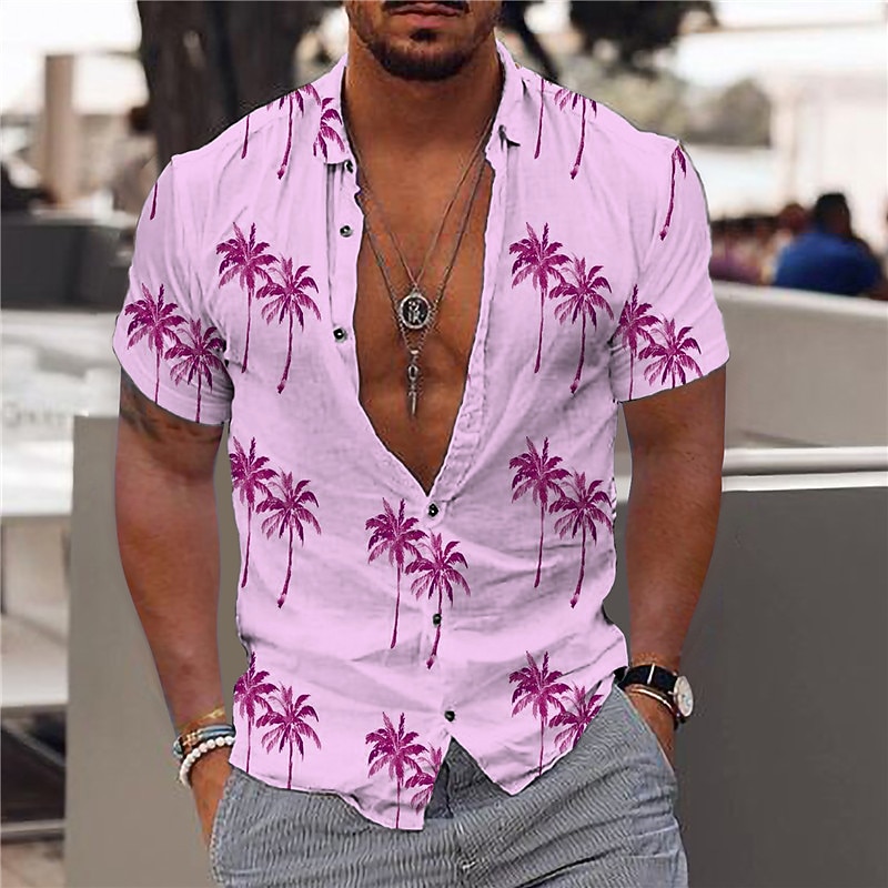 Men's Coconut Tree Shirt Summer Hawaiian Shirt Graphic Shirt Aloha Shirt Short Sleeve Shirt Turndown Outdoor Street Print White Pink Red Blue Green Print Button-Down Clothing Apparel Fashion Designer4