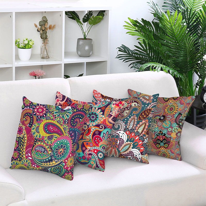 Paisely Double Side Cushion Cover 4PC Soft Decorative Square Throw Pillow Cover Cushion Case Pillowcase for Sofa Bedroom Superior Quality Mashine Washable4