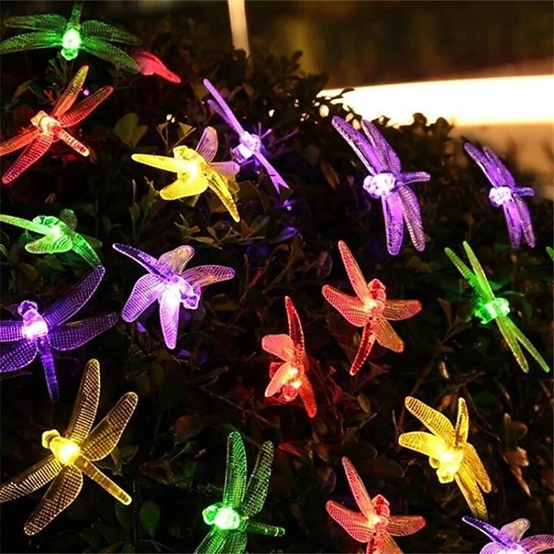 Dragonfly Solar String Lights Outdoor 6.5M 30LEDs Waterproof Solar Fairy Lights 8 Modes Decorative Lights for Patio Garden Yard Fence Wedding Christmas Party Warm White RGB Multicolor3