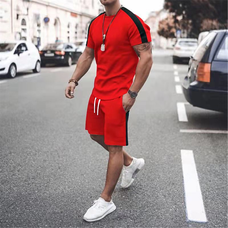 Men's T-shirt Suits Tracksuit Tennis Shirt Shorts and T Shirt Set Short Sleeve Short Sleeves Short Pant Round Neck Spring & Summer Geometry Muscle Sports Designer Sportswear Patchwork 2 Piece Street2