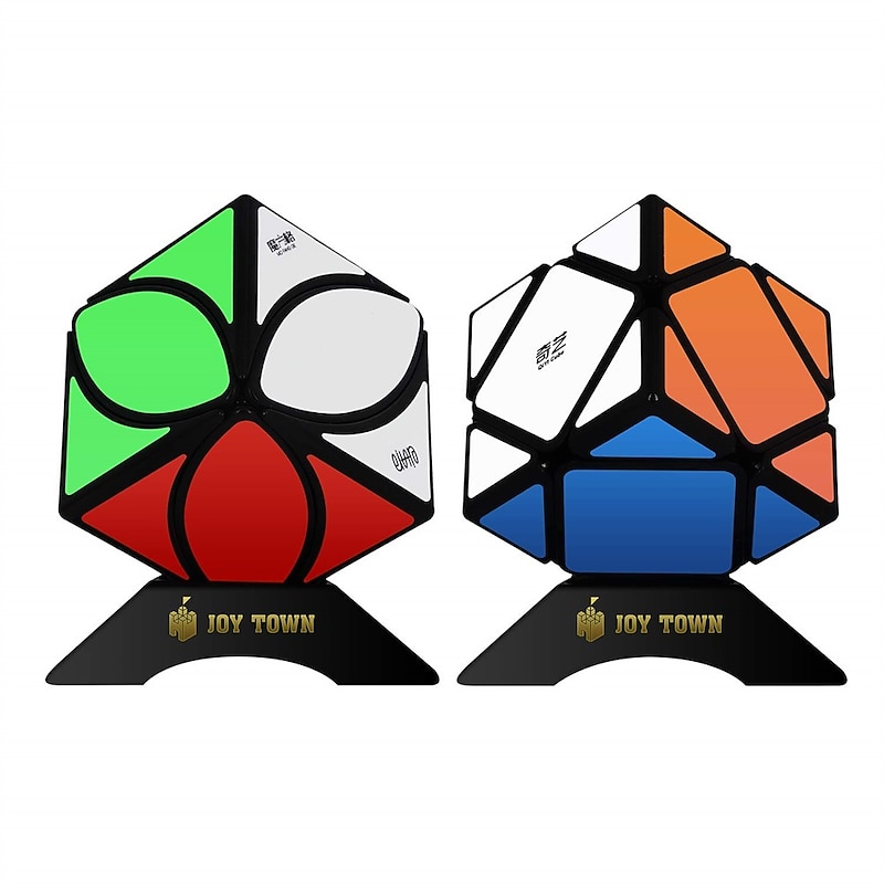 Speed Cube Set of 2 Cube Puzzle and Qiqi Skewb Cube Twisty Puzzle Smooth 3x3 Bundle Pack Speedcubing with Bonus Stands Great Gift Idea for Teenagers Black