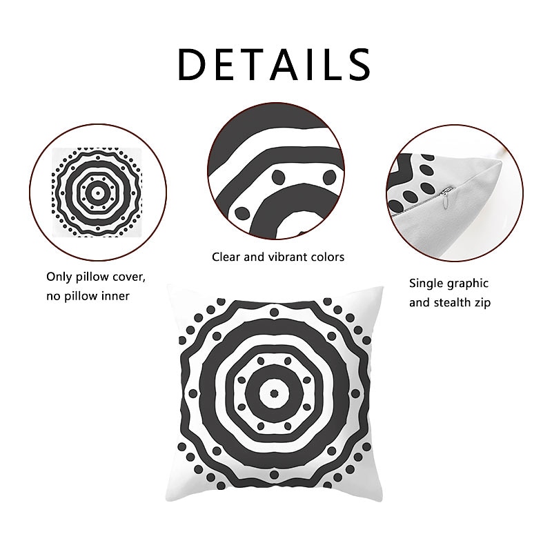 Set of 9 Throw Pillow Simple Classic  Cushion Vintage Circle Cover Sofa Home Decor Throw Pillow Case Outdoor Cushion for Sofa Couch Bed Chair Black White4