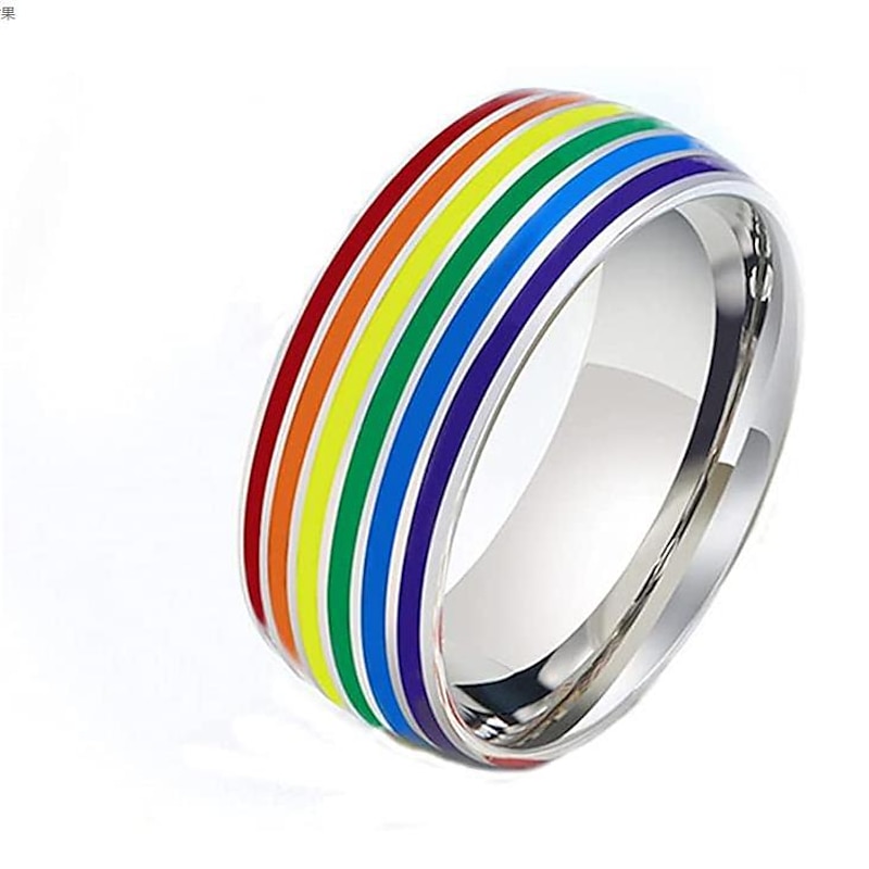 Six-color Rainbow Ring Gay Lgbt Gay Ring / Trendy Men Titanium Steel Personality Ring