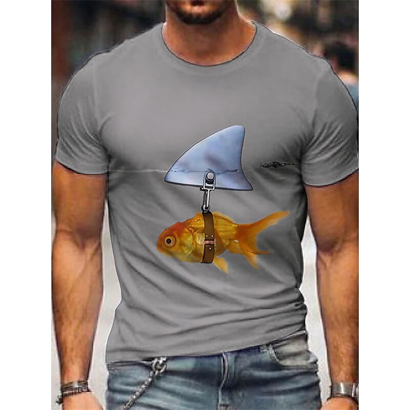 Men's Animal Fish Gold Fish Shark Shirt T Shirt Cotton Short Sleeve Graphic Shirt Black White Dark Gray Comfortable Tee Street Sports Outdoor Fashion Designer Clothing4