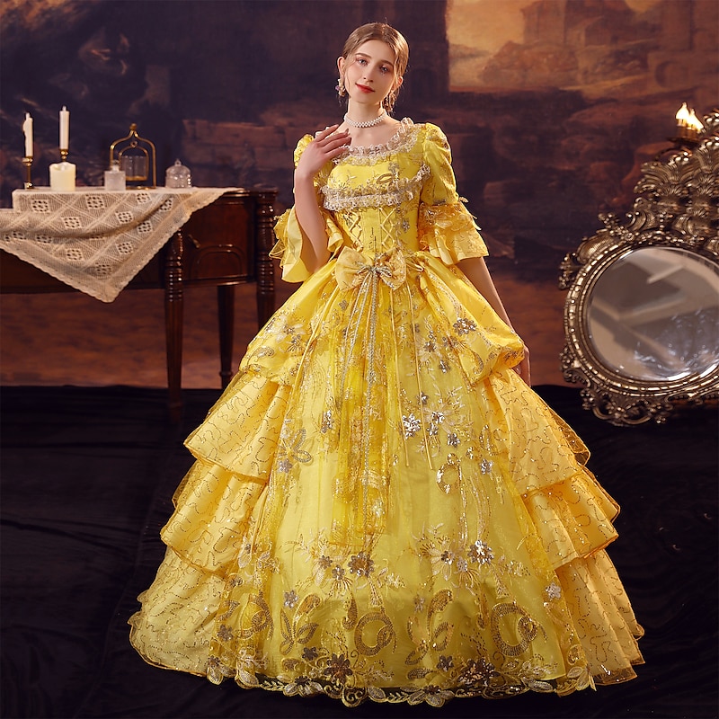 Princess Shakespeare Plus Size Gothic Rococo Vintage Inspired Medieval Dress Party Costume Masquerade Women's Costume Vintage Cosplay Party Masquerade Wedding Party 3/4-Length Sleeve Ball Gown Dress