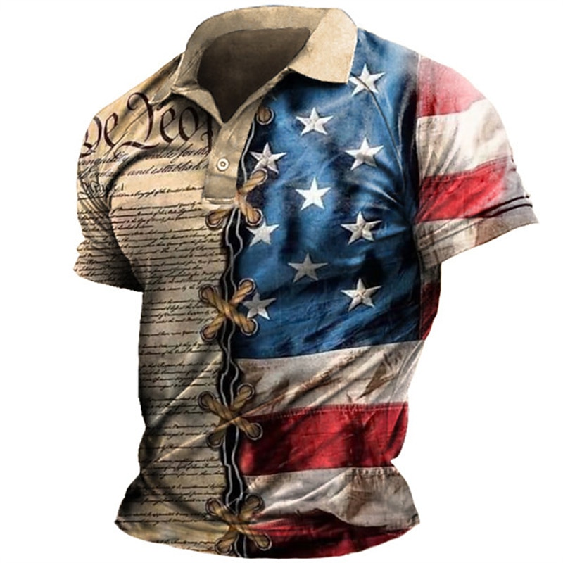 Men's American Flag Veterans Polo Shirts Golf Shirt Short Sleeve Polo Shirts Collared Shirts Casual Streetwear Vacation Wear Party Outfits 3D Print Buttons Light Green Blue Purple