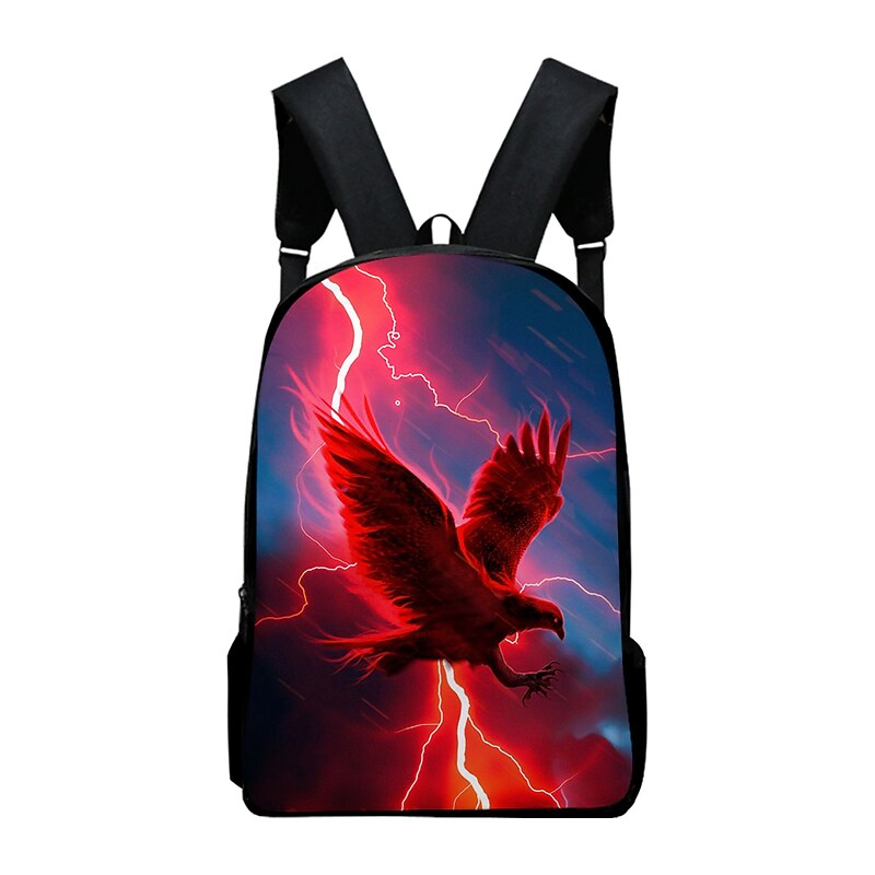 Electric Red Hawk Backpack for Teens – Fierce Lightning Bird Print School Bag for Boys and Girls, Large Capacity3