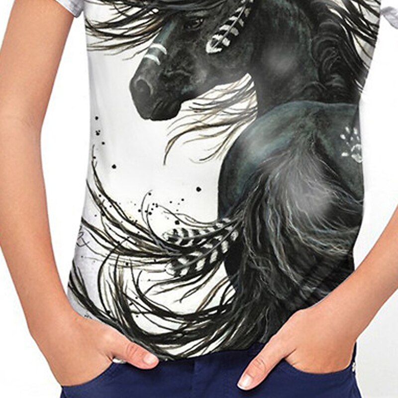 Girls' 3D Animal Horse T shirt Short Sleeve 3D Print Summer Spring Active Fashion Cute Kids 3-12 Years Outdoor Daily Regular Fit4