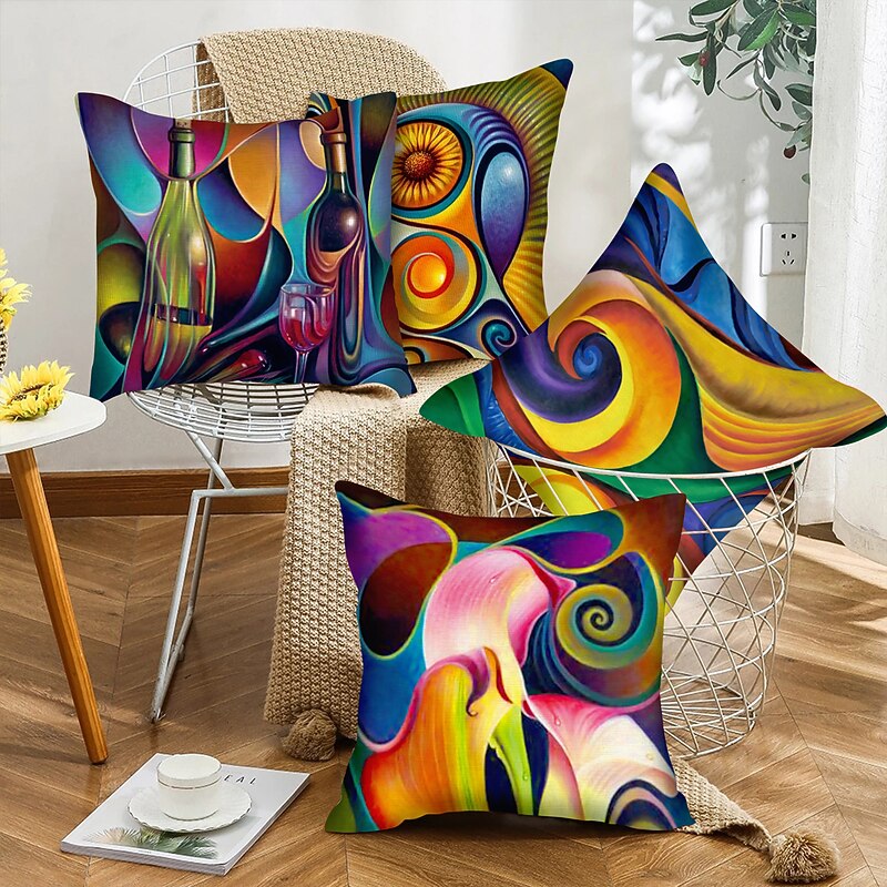 Abstract Throw Pillow Cover 4PC Double Side Print Soft Decorative Cushion Case Pillowcase for Sofa Bedroom Livingroom Outdoor Patio Machine Washable