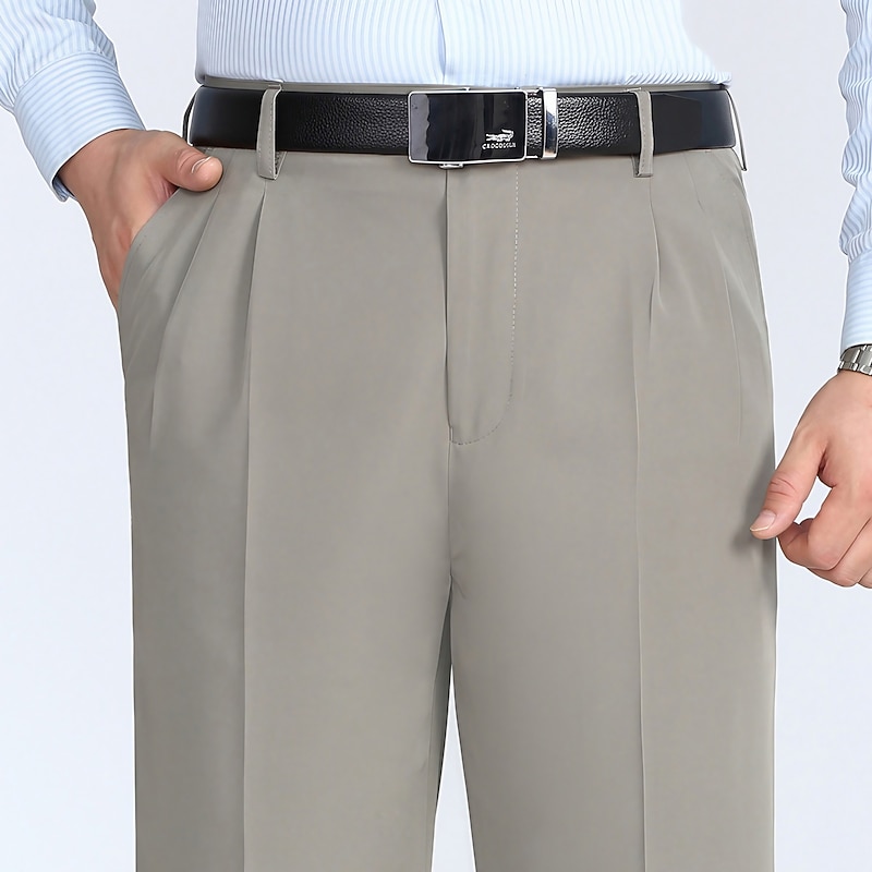 Men's Dress Pants Trousers Pleated Pants Zipper Pocket Straight Leg Plain Comfort Breathable Ankle-Length Wedding Office Work Fashion Chic & Modern Gray Green Smoky gray Micro-elastic