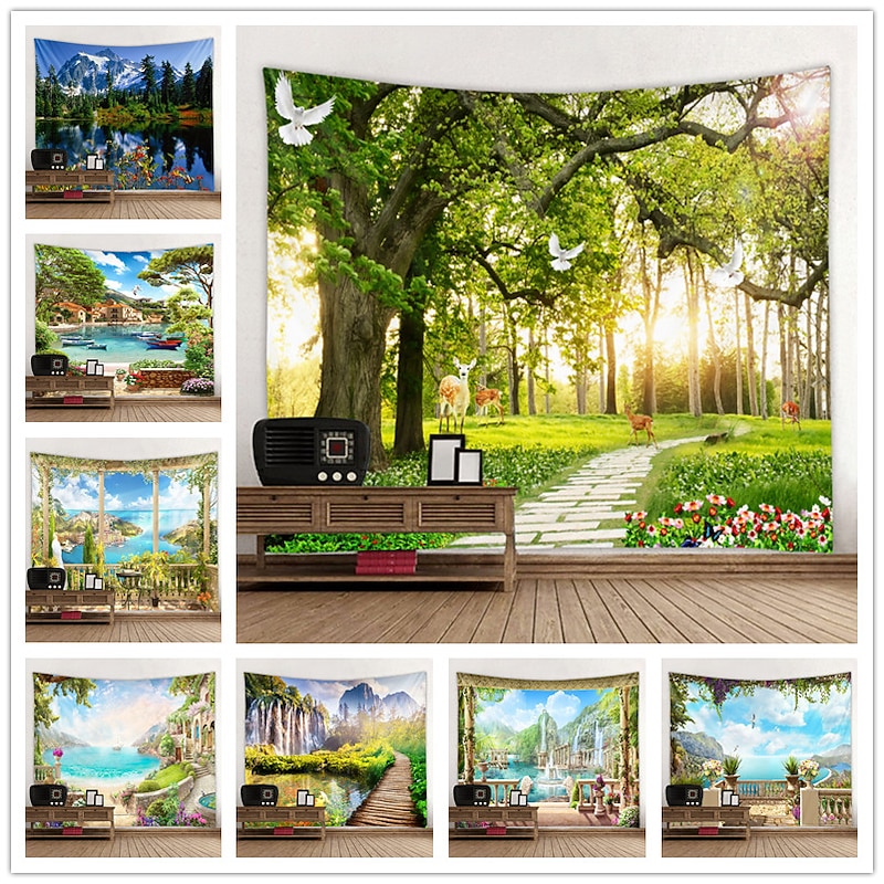 Beautiful Landscape Castle Ship Wall Hanging Tapestry Art Deco Blanket Curtain Hanging Home Bedroom Living Room Decor2