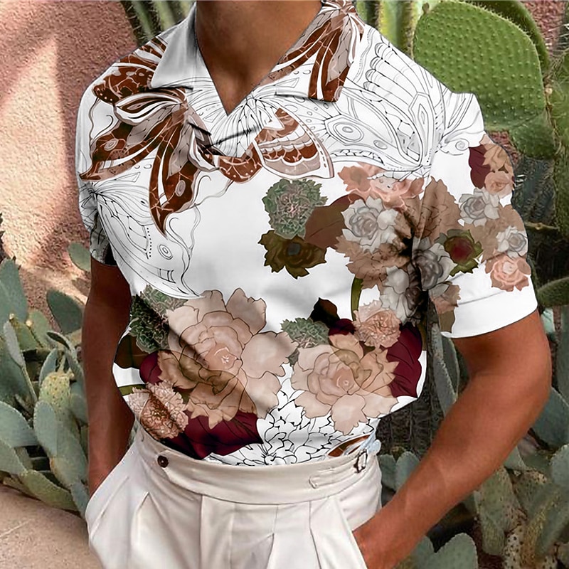 Men's Floral Polo Shirts Hawaiian Polo Shirts Golf Shirt Short Sleeve Shirt Turndown Casual Daily 3D Print Blue Purple Brown Green Print Button-Down Clothing Apparel Fashion Designer Casual Breathable4