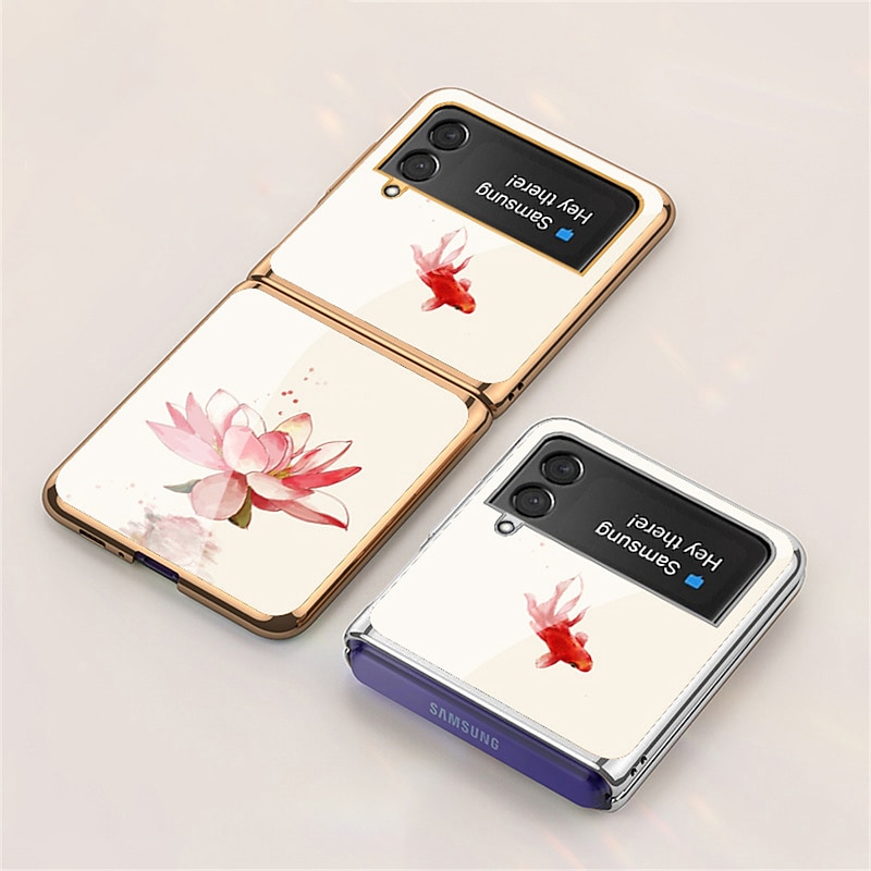 Phone Case For Samsung Galaxy Z Flip 5 Z Flip 4 Z Flip 3 Back Cover Flip Fashion Camera Lens Protector Flower Tempered Glass4