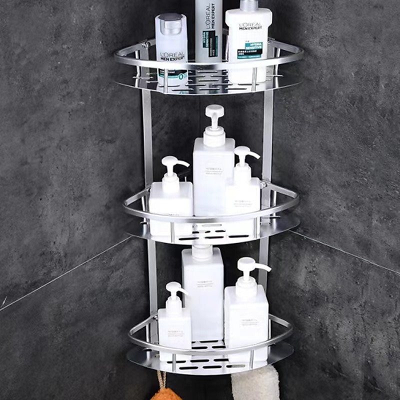 Shower Caddy Bathroom Corner Shower Rack 2/3 Layer Space Aluminum Bathroom Shelf Accessories Set Removable Rack Bathroom Shelf organizador2