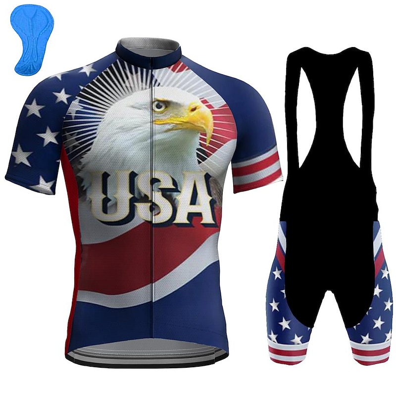 Men's Cycling Jersey with Bib Shorts Short Sleeve Mountain Bike MTB Road Bike Cycling Red Navy Blue Royal Blue Austria Bike Clothing Suit 3D Pad Breathable Quick Dry Back Pocket Polyester Spandex