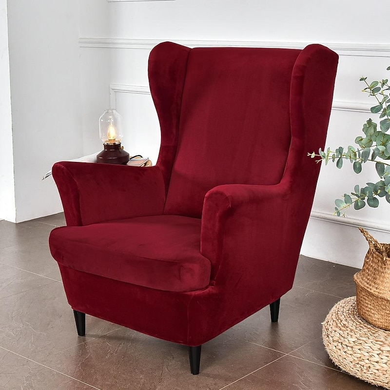 Velvet Stretch Wingback Chair Cover Wing Chair Slipcovers Spandex Fabric Wingback Armchair Covers with Elastic Bottom for Living Room Bedroom Decor