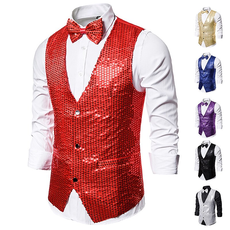 Disco 1980s Masquerade Vest Waistcoat Disco Embroidery Fancy Dress Men's Carnival Costume Masquerade Party Club Pride Parade Adults' Vest2