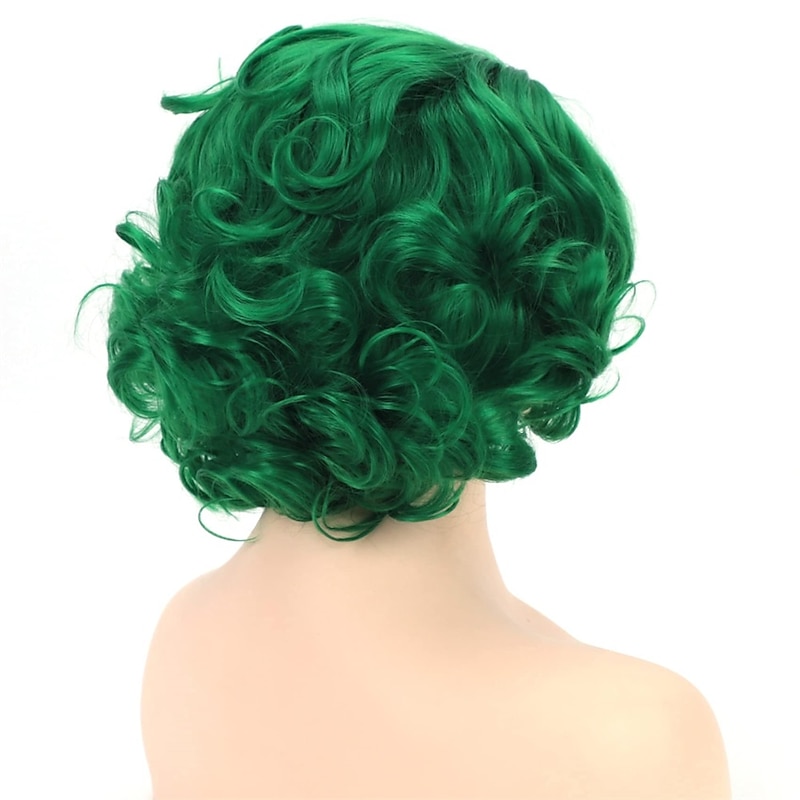 Short Green Big Curly Wavy Layered Wigs for Women Cosplay Party  Synthetic Fiber Hair  Wigs  Halloween Wigs St.Patrick's Day Wigs4