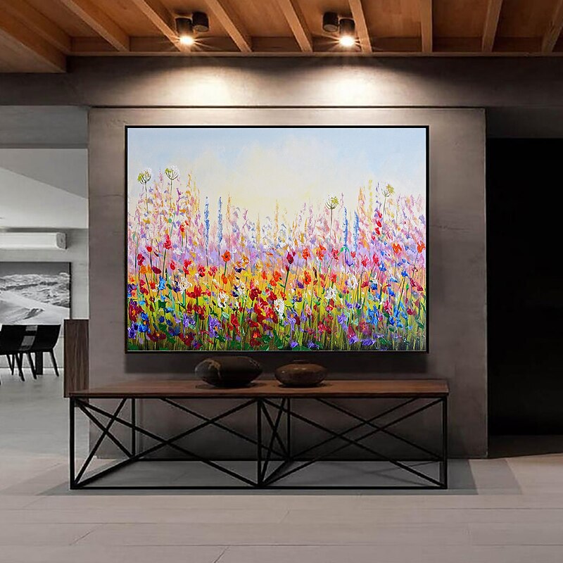 Handmade Oil Painting CanvasWall Art DecorationAbstract Knife Painting Landscape Red Flowers For Home Decor Stretched Frame Hanging Painting3