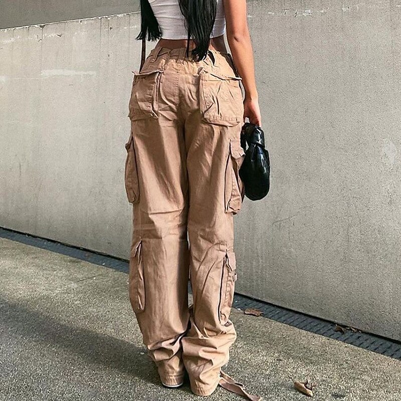 Women's Normal Cargo Pants Pants Trousers Baggy Pants Fashion Casual Lounge Full Length Mid Waist Plain Maillard Baggy Comfort Micro-elastic Office Black Green Khaki Gray Autumn / Fall Regular Fit3