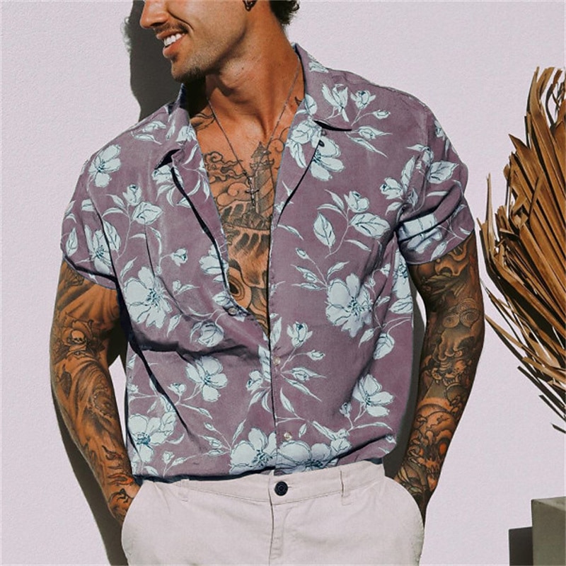 Men's Floral Tropical Flowers Shirt Summer Hawaiian Shirt Camp Collar Shirt Short Sleeve Shirt Turndown Fashion Designer Casual Outdoor Street Casual Yellow Light Green Blue Print S M L2