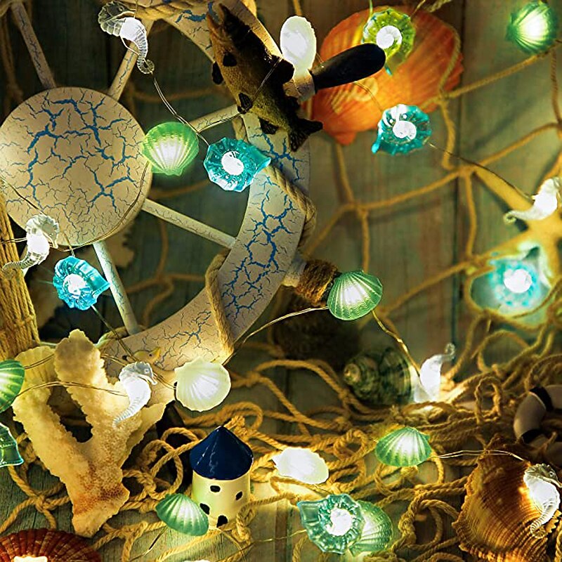 Ocean Theme Fairy String Lights 2m 20LEDs Shell Lights Battery Powered  for Christmas Birthday Wedding Garden Seaside Camping Family Party Decoration4