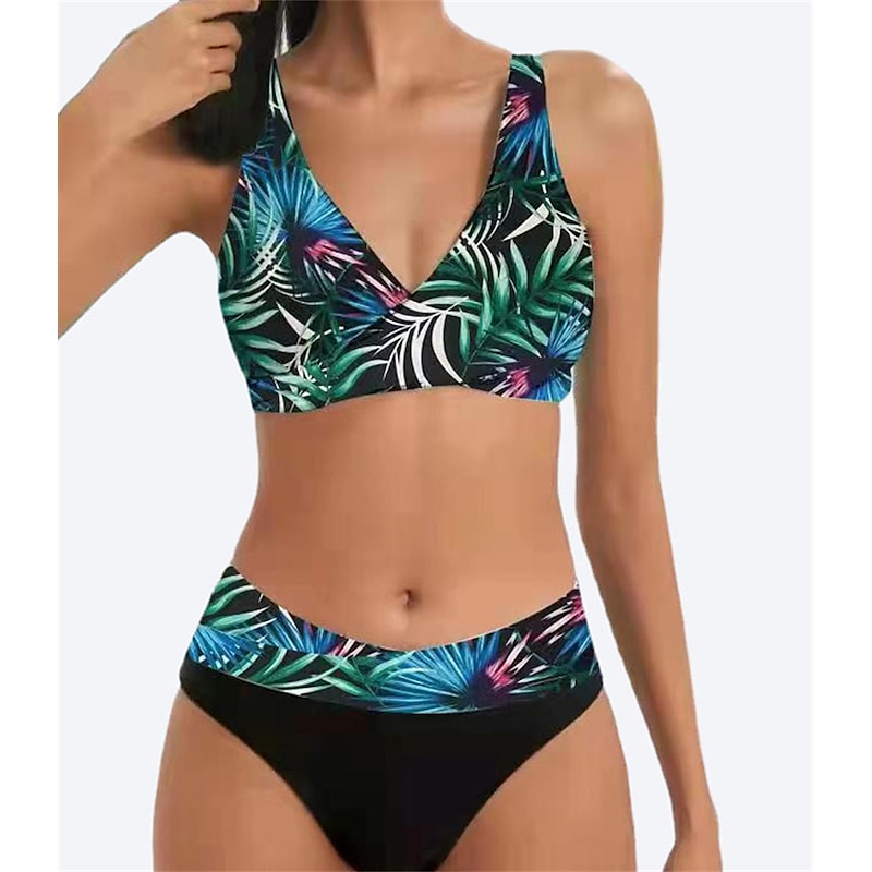 Women’s Normal Swimwear Bikini 2 Piece Swimsuit Backless 2 Piece Push Up Sexy Printing Ombre Leaf V Wire Vacation Stylish Bathing Suits 2024 – GBP £26