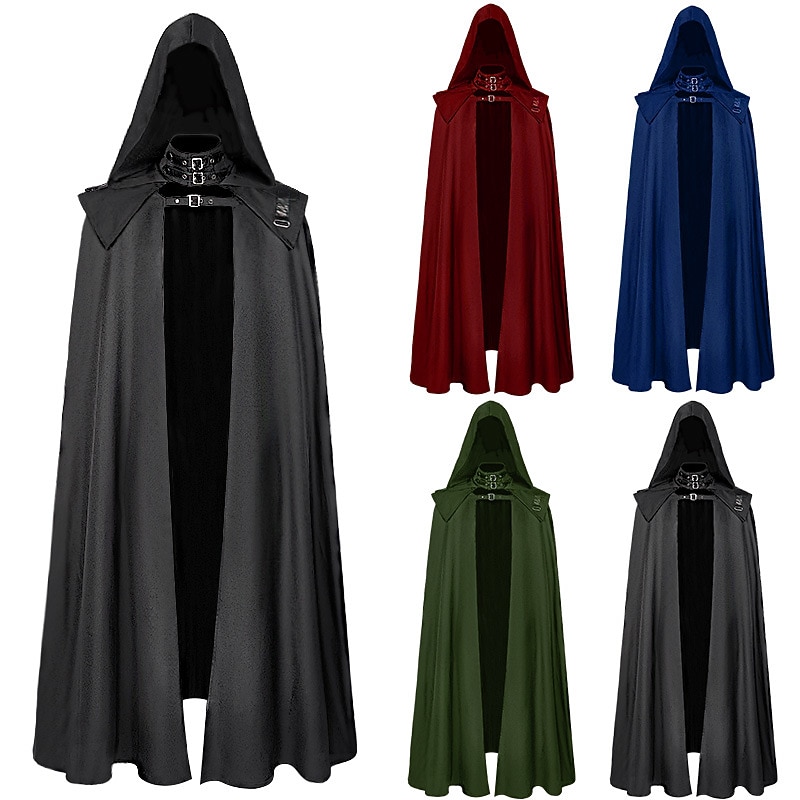 Retro Vintage Punk & Gothic Medieval Cape Cloak Witch Plague Doctor Viking Solid Color Fancy Dress Men's Women's Unisex Viking Fantasy Walpurgis Night Masquerade Party Adults' Cloak