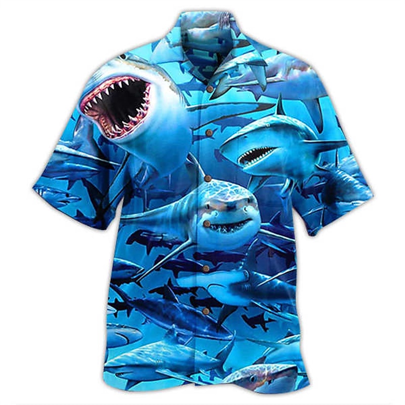 Men's Shark Tropical Shirt Summer Hawaiian Shirt Aloha Shirt Shirt Turndown Fashion Designer Casual Outdoor Street Casual Blue S M L2