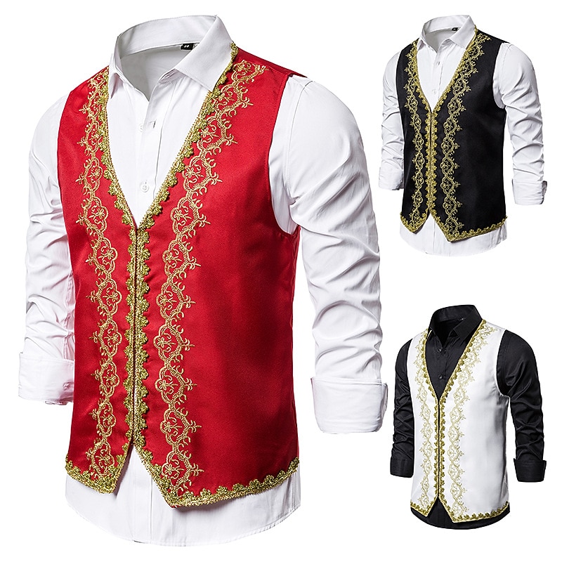 Retro Vintage Rococo Victorian Masquerade Vest Waistcoat Prince Embroidery Fancy Dress Men's Masquerade Party / Evening Carnival of Venice Adults' Vest3