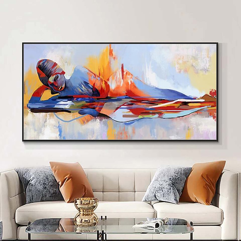 Mintura Handmade Oil Painting On Canvas Wall Art Decoration Modern Abstract Sleeping Buddha Picture For Home Decor Rolled Frameless Unstretched Painting