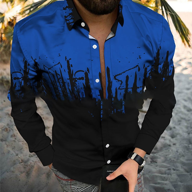 Men's Geometric Pattern Rendering Shirt Button Up Shirt Short Sleeve Fashion Designer Casual Casual Daily Beach Spring & Summer Turndown Button-Down Black-White Yellow Light Green Army Green Red2