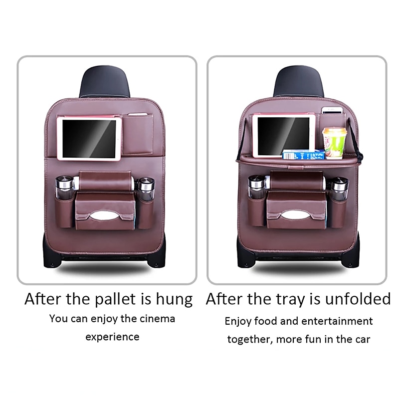 StarFireLeather Car Seat Back Organizer Multi-Pocket Storage Bag Car Storage Organizer Foldable Dining Table Tray car accessories3