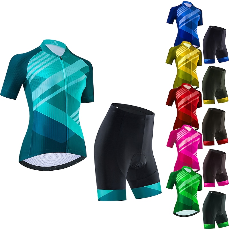 Women's Cycling Jersey with Bib Shorts Cycling Jersey with Shorts Short Sleeve Mountain Bike MTB Road Bike Cycling Black Red Blue Graphic Stripes Bike Breathable Quick Dry Reflective Strips Sports
