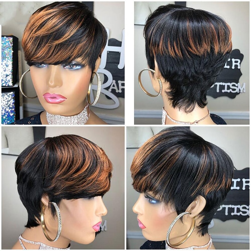 Brazilian Hair Pixie Cut Wigs Human Hair Short Wig With Color No Lace Full Machine Made Wigs Brazilian Hair Remy Human Hair Wigs4