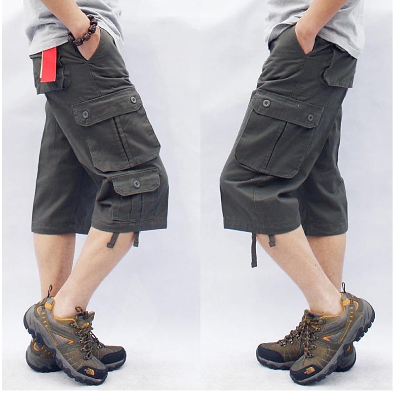 Men's Cargo Shorts Hiking Shorts Military Summer Outdoor Ripstop Quick Dry Multi Pockets Sweat wicking Capri Pants Bottoms Below Knee Amy Green Black Cotton Climbing Camping / Hiking / Caving3
