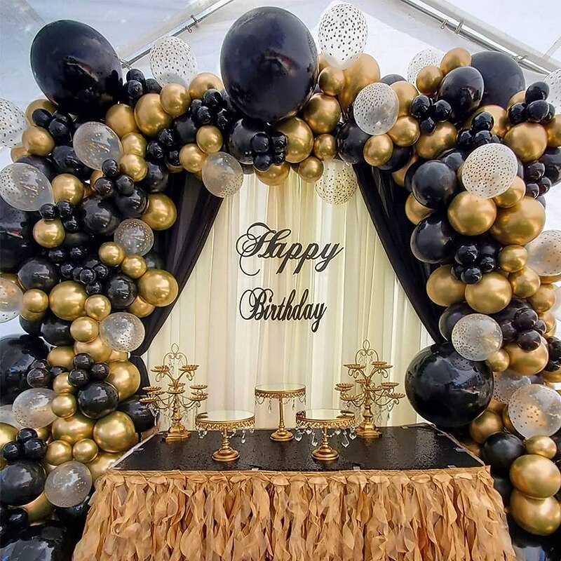 138Pcs DIY Gold and Black Garland Balloons Kits with 18/12/10/Inch Metallic ChromeBalloons for Birthday Party Celebration Graduation Bachelorette Wedding Baby Shower Ceremony Anniversary Balloon Chai3