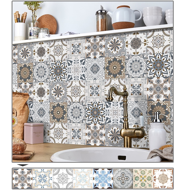 24/48pcs Waterproof Creative Kitchen Bathroom Living Room Self-adhesive Wall Stickers Waterproof Fashion Gray Tile Stickers3