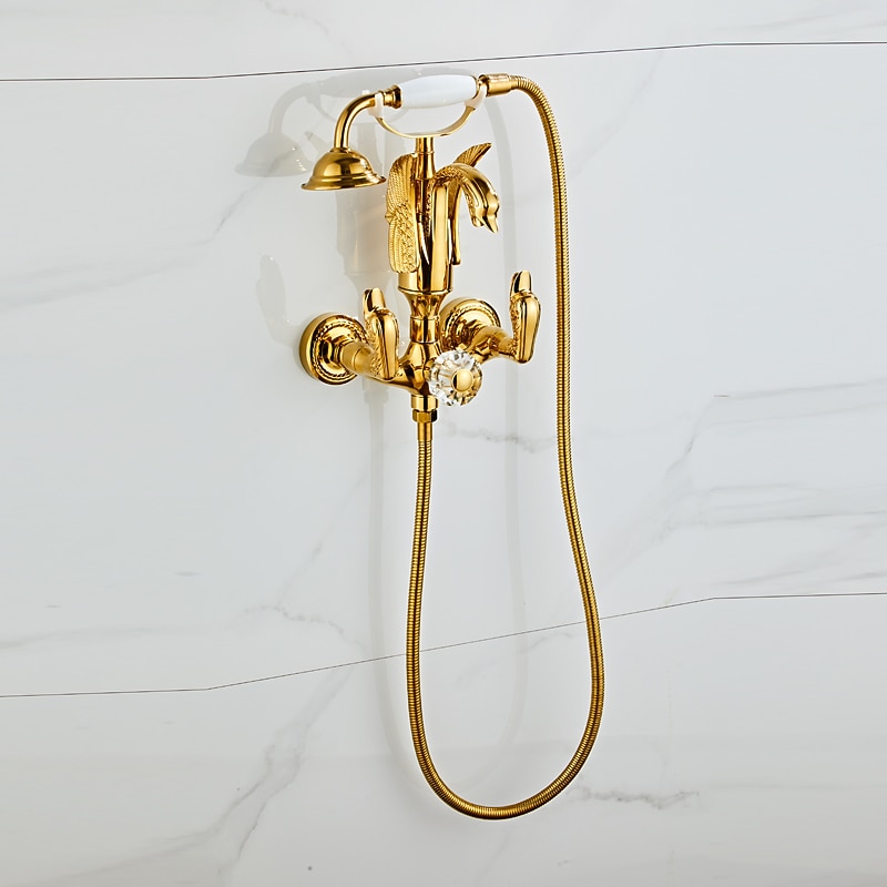 Bathtub Faucet - Retro Vintage Electroplated Wall Installation Brass Valve Bath Shower Mixer Taps4