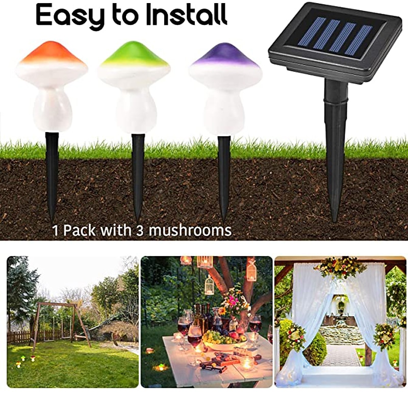 Outdoor Mushroom Solar Garden Lights  Waterproof Garden Light 3LED Holiday Patio Decoration Lawn Courtyard Street Landscape Decoration Light4
