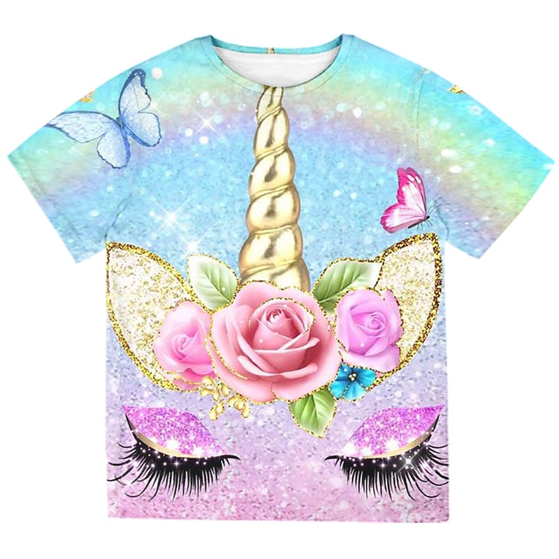 2 Pieces Kids Girls' T-shirt & Shorts Clothing Set Outfit Animal Unicorn Short Sleeve Crewneck Set Outdoor Active Fashion Cute Summer Spring 3-13 Years Pink2