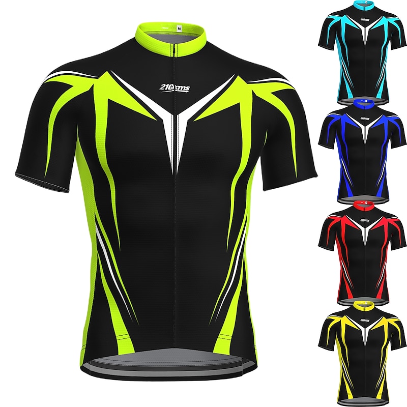 Men's Cycling Jersey Geometric Short Sleeve Bike Jersey Top with 3 Rear Pockets Mountain Bike MTB Road Bike Cycling Quick Dry Reflective Strips Back Pocket Moisture Wicking Sports Black Yellow Red